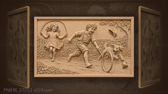 Boy hoop running joyful childhood scene 3d STL model