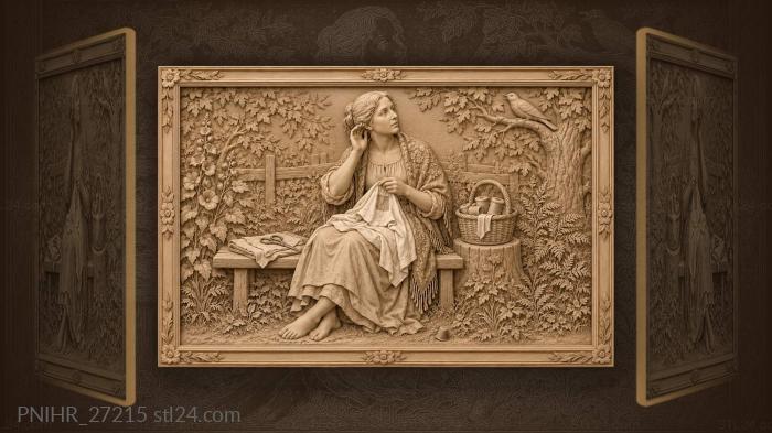 Seamstress listening to a cuckoo over her shirt 3d STL model