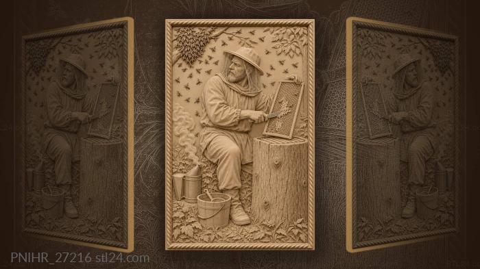 Beekeeper lifts honeycomb from the hive 3d STL model