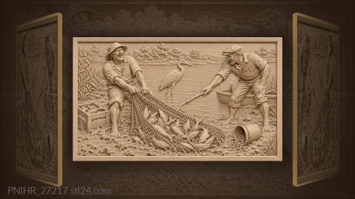 Laughing ferryman lands a wriggling river catch 3d STL model