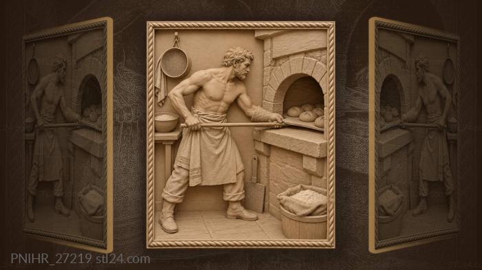 Baker sliding peel with golden bread 3d STL model