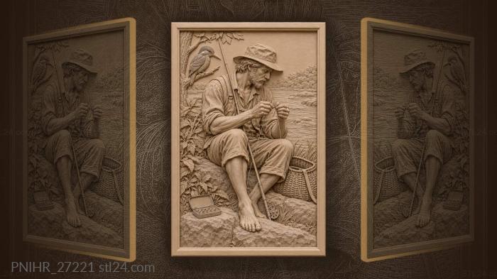 Fisherman knots a fly on the bank 3d STL model