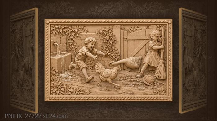 Playful chase in a country yard 3d STL model