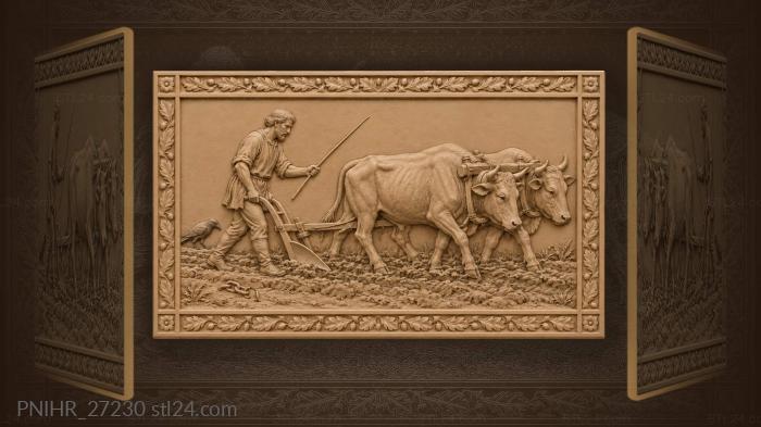 Oxen plodding through the muddy field 3d STL model