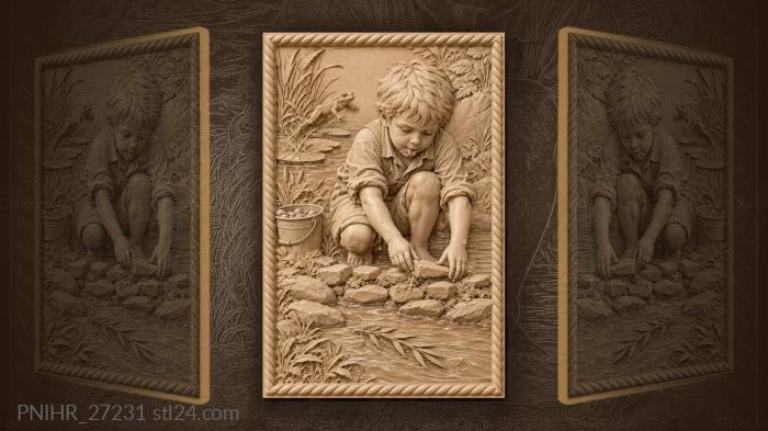 Child seals the stream with stones 3d STL model