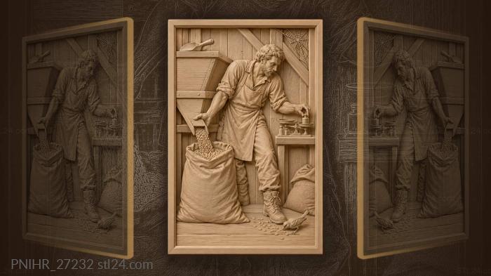 Man fills a leather sack with grain 3d STL model