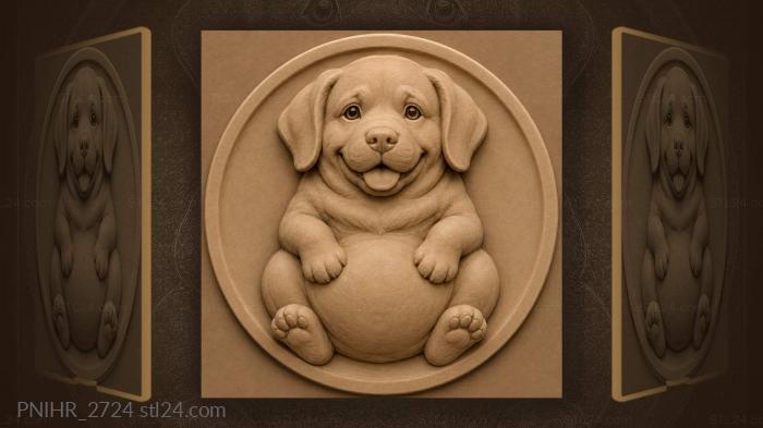 Happy chubby dog portrait silhouette 3d STL model