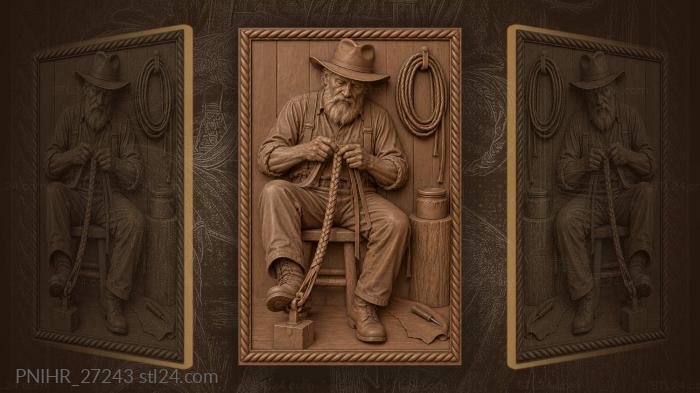 Leatherworker tensions strands beneath his boot 3d STL model