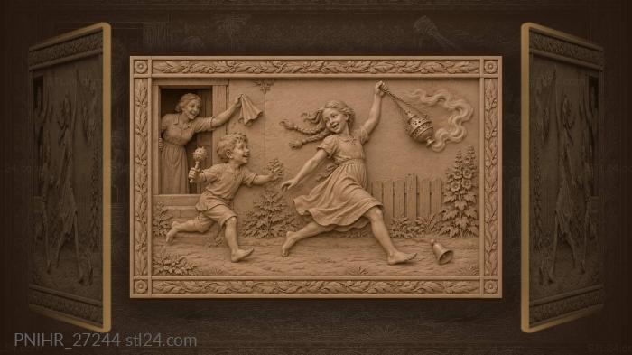 Girl with censer joyful yard run 3d STL model