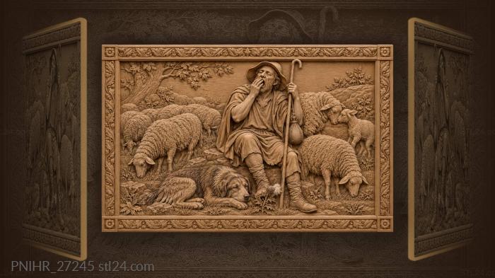 Herdsman dozes leaning on his staff 3d STL model