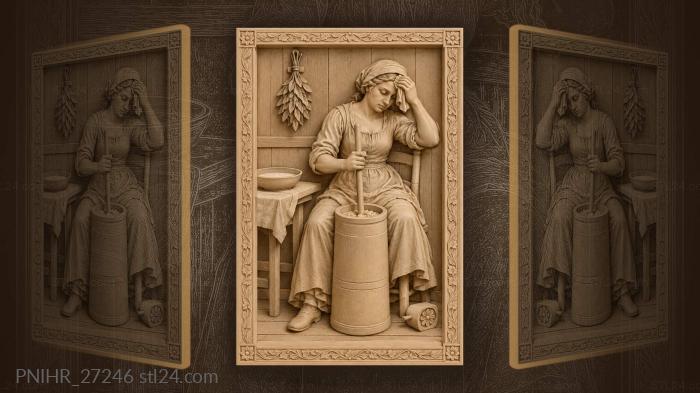 Seated churner wipes sweat as butter forms 3d STL model