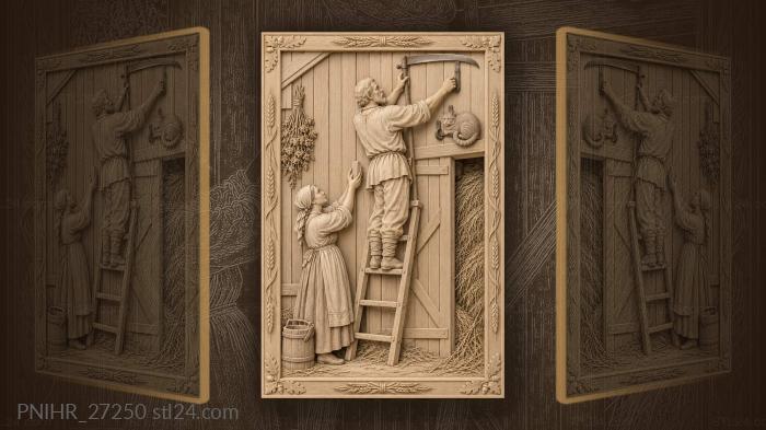 Farmer reaches while his wife helps 3d STL model