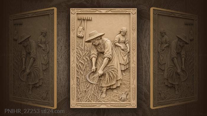 Reaper in straw hat cutting rye 3d STL model