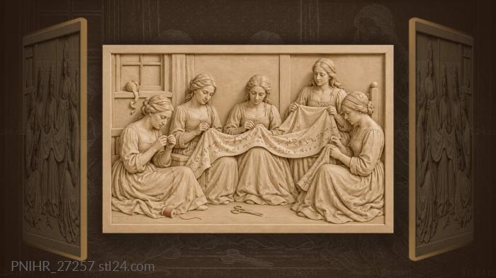 Evening gathering women embroidery candlelight 3d STL model