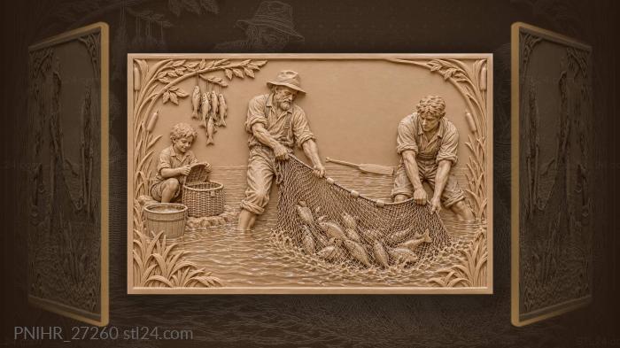 Hauling a pond net with a boy 3d STL model
