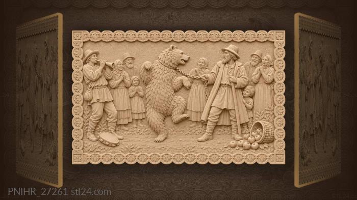 Handler leads a dancing bear for villagers 3d STL model