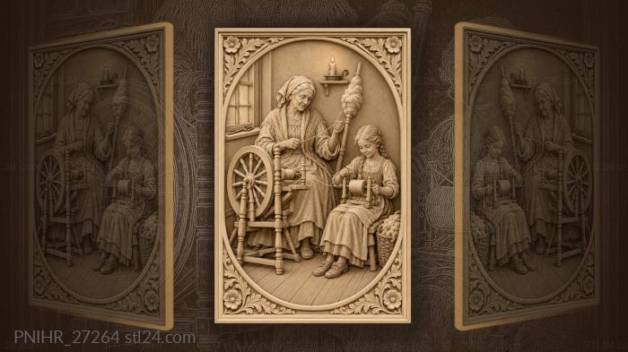 By candlelight grandmother spins with granddaughter 3d STL model