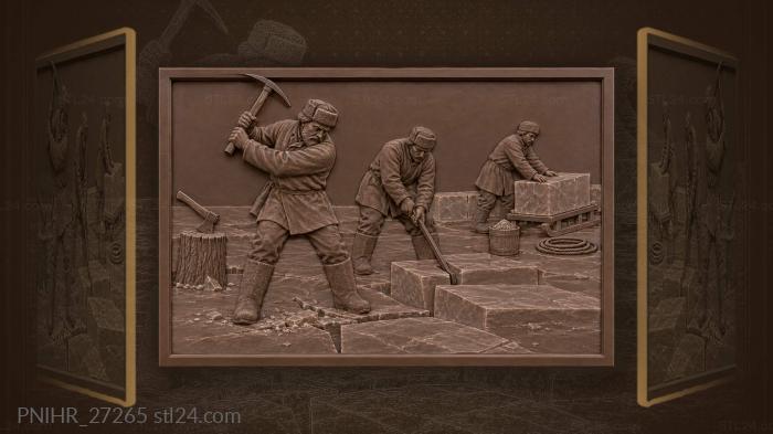 Man swings a pickaxe on frozen river 3d STL model