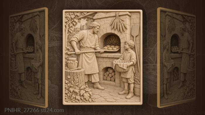 Baker draws pastries from the outdoor oven 3d STL model