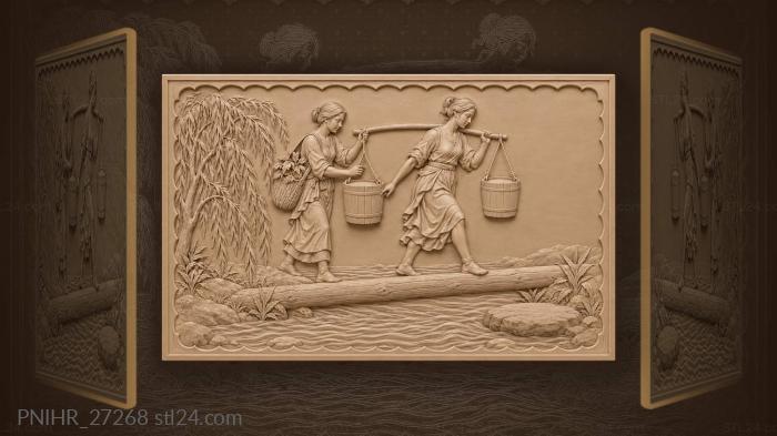 Women steady full buckets above water 3d STL model