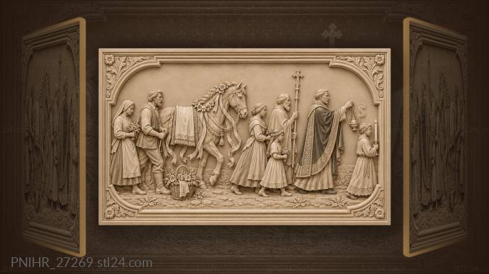 Priest with censer leads a ribboned horse 3d STL model
