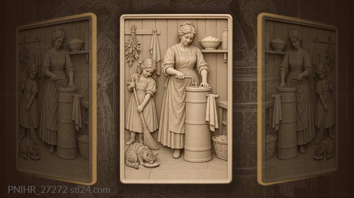 Butter churning mother and child 3d STL model