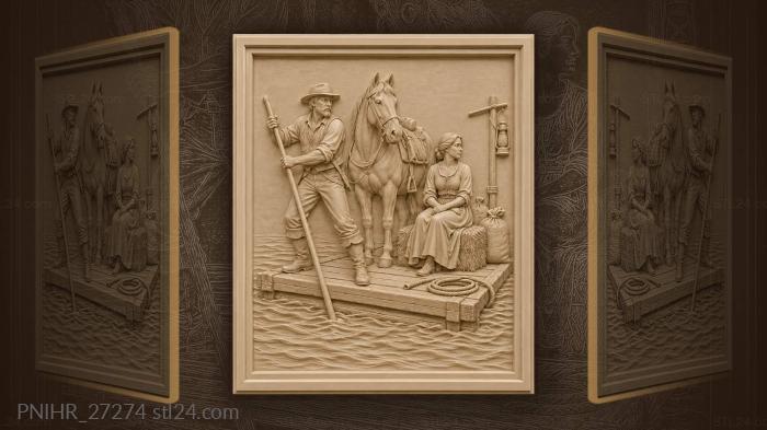 River crossing with horse and woman 3d STL model