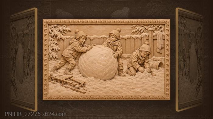 Winter fun snowball boys yard 3d STL model