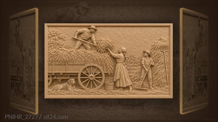 Family hay harvest countryside scene 3d STL model