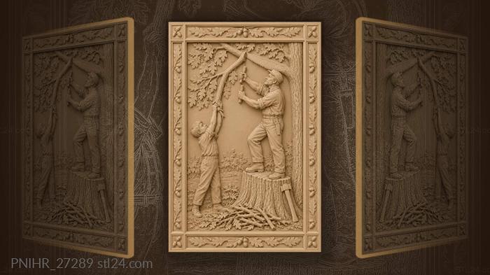 Man saws a branch from a stump 3d STL model