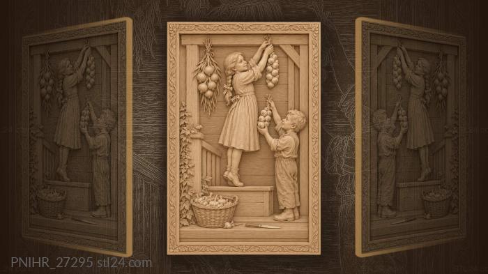 Garlic harvest porch helpers autumn scene 3d STL model