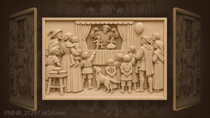 Fairgoers watch the lively puppet show 3d STL model