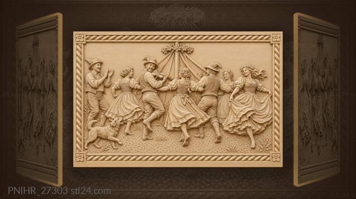 Villagers dance around the maypole 3d STL model