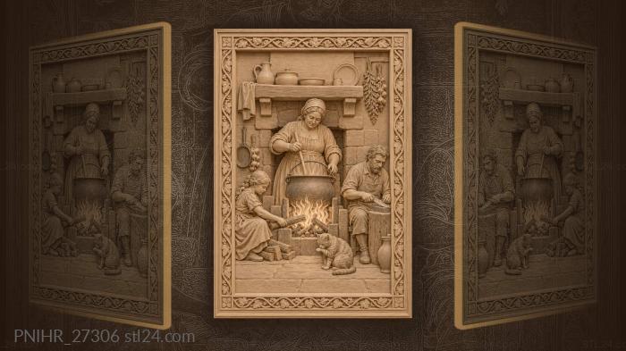 Mother stirring the pot by fire 3d STL model
