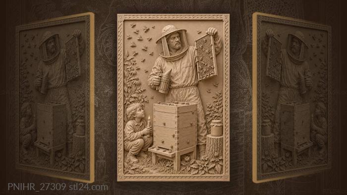 Beekeeper with honey and child 3d STL model