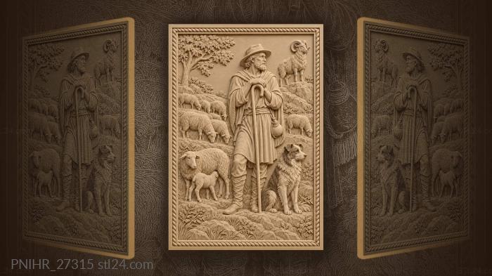Shepherd tends his flock with a dog 3d STL model