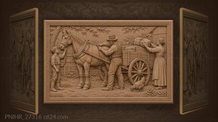Wagoner harnesses the horse as loading continues 3d STL model