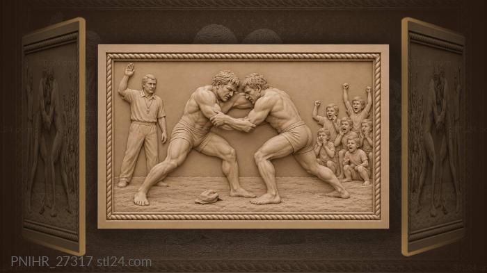 Wrestlers fierce fight dusty arena 3d STL model