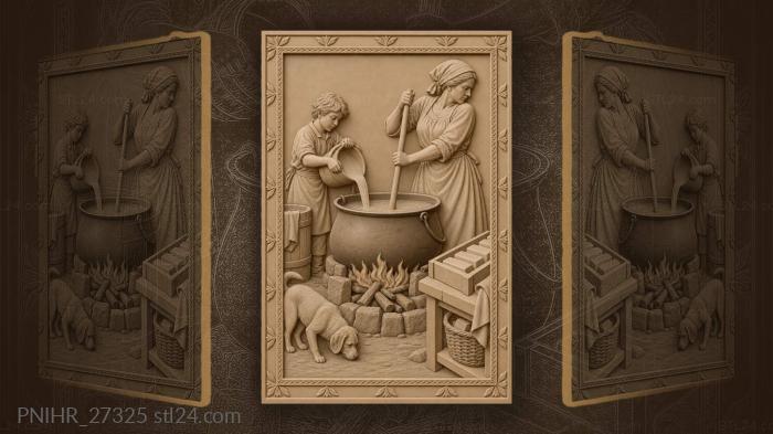 Soapmaker stirs the cauldron over a fire 3d STL model
