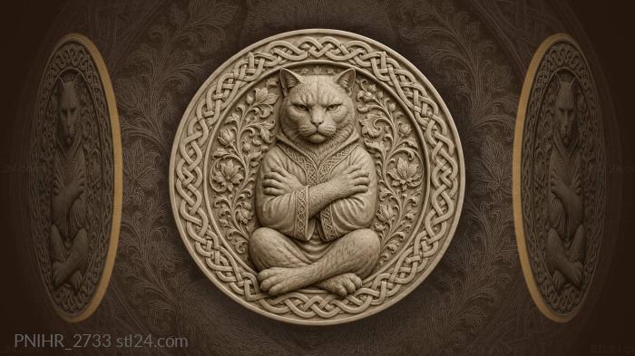 Regal cat with floral frame 3d STL model