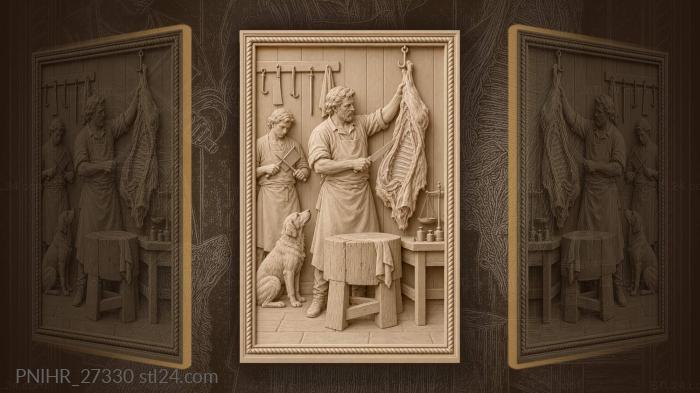 Butcher preparing mutton with helper dog 3d STL model