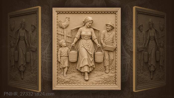 Woman carries water with village helpers 3d STL model