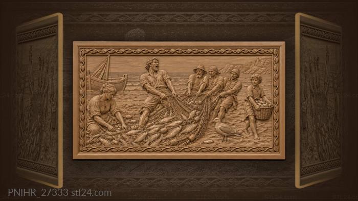 Woman sorting catch on sandy bank 3d STL model