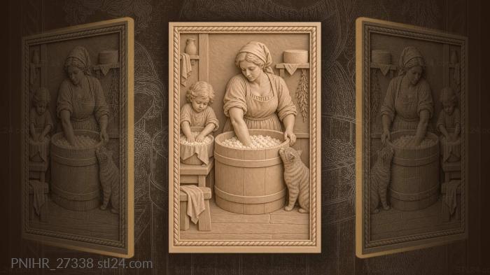 Cheesemaker churns curds as child presses them 3d STL model