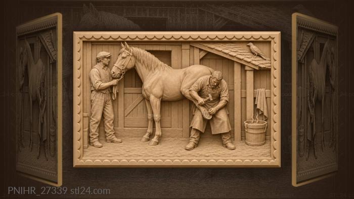 Blacksmith shoes horse beneath calling crow 3d STL model