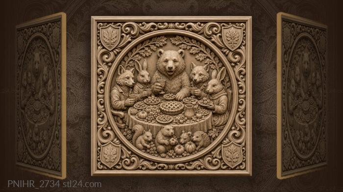 Woodland feast with happy bear 3d STL model