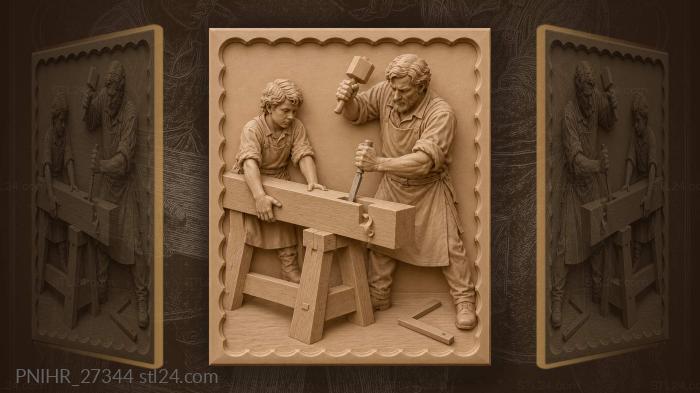 Chisel and mallet over the beam 3d STL model