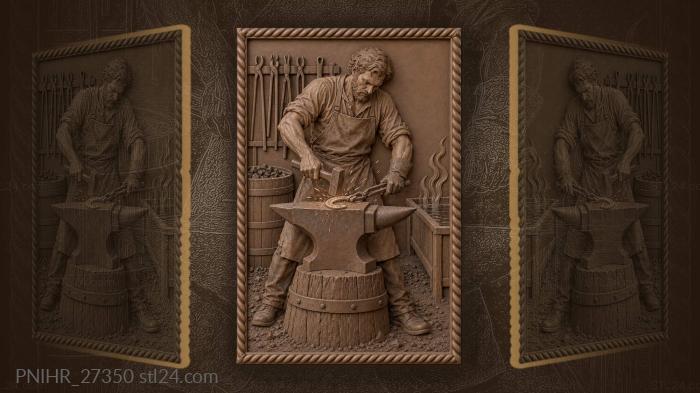 Blacksmith forges horseshoe amid flying sparks 3d STL model