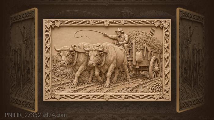 Oxen pull hay wagon lane 3d STL model