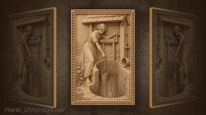 Maiden at the well drawing water 3d STL model
